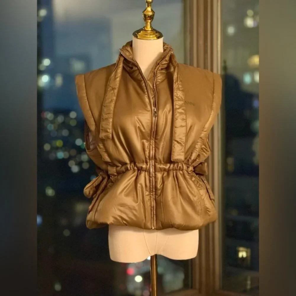 🆕 GANNI 🧿 NWOT Padded Sleeveless Jacket, Khaki Green - Sz S / M - Picture 4 of 16